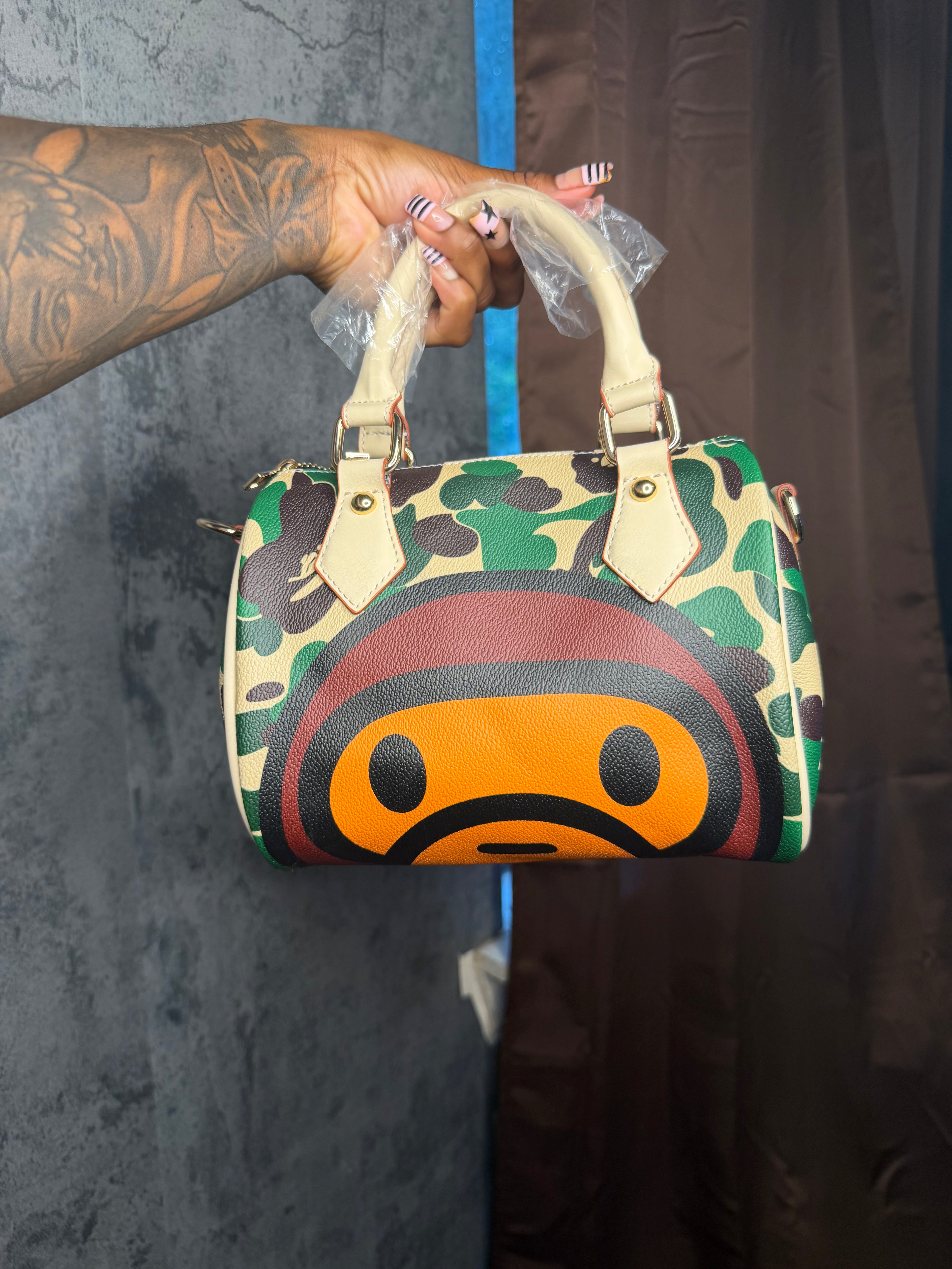 green camo x baby milo pillow bag