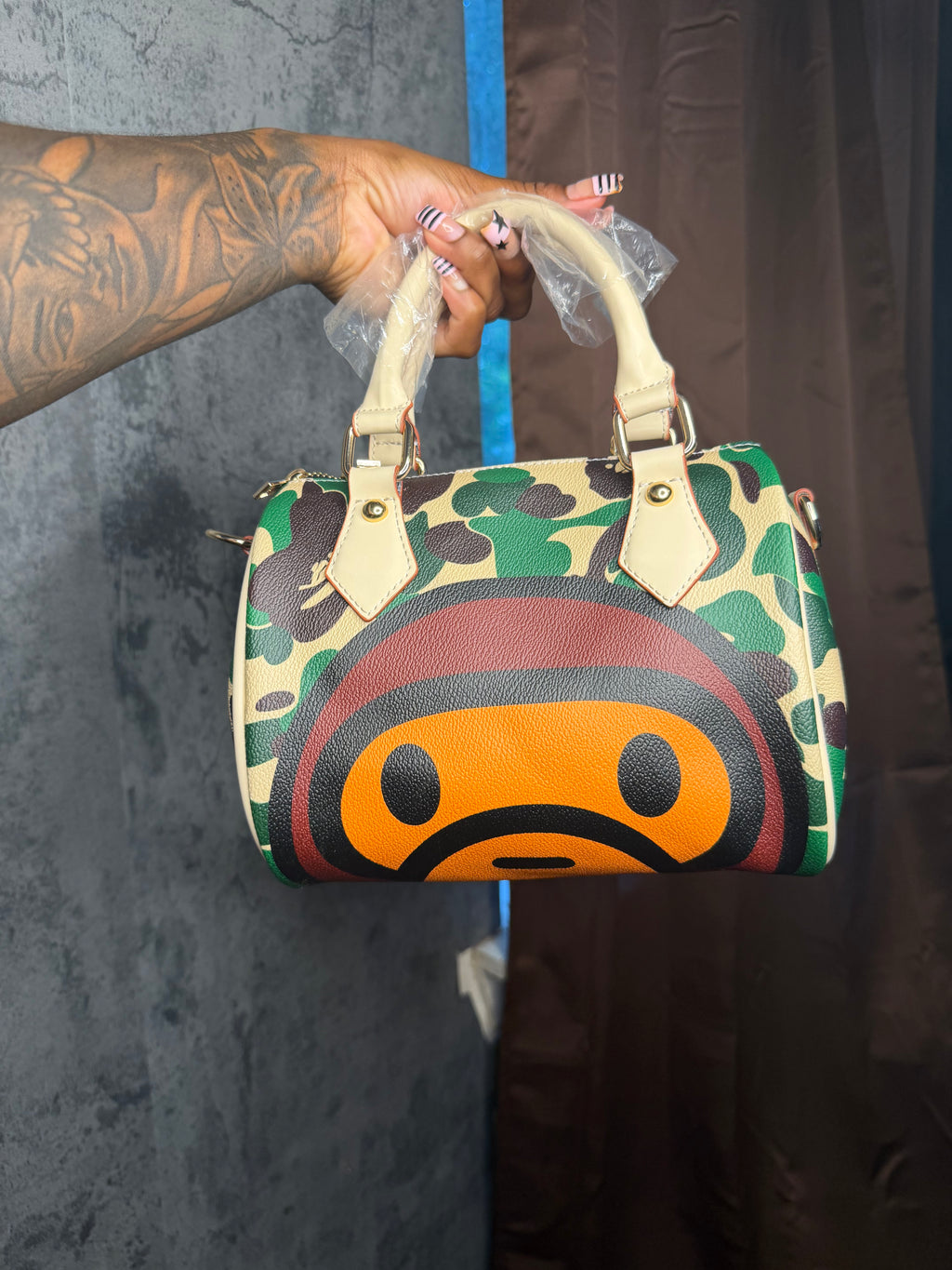 green camo x baby milo pillow bag