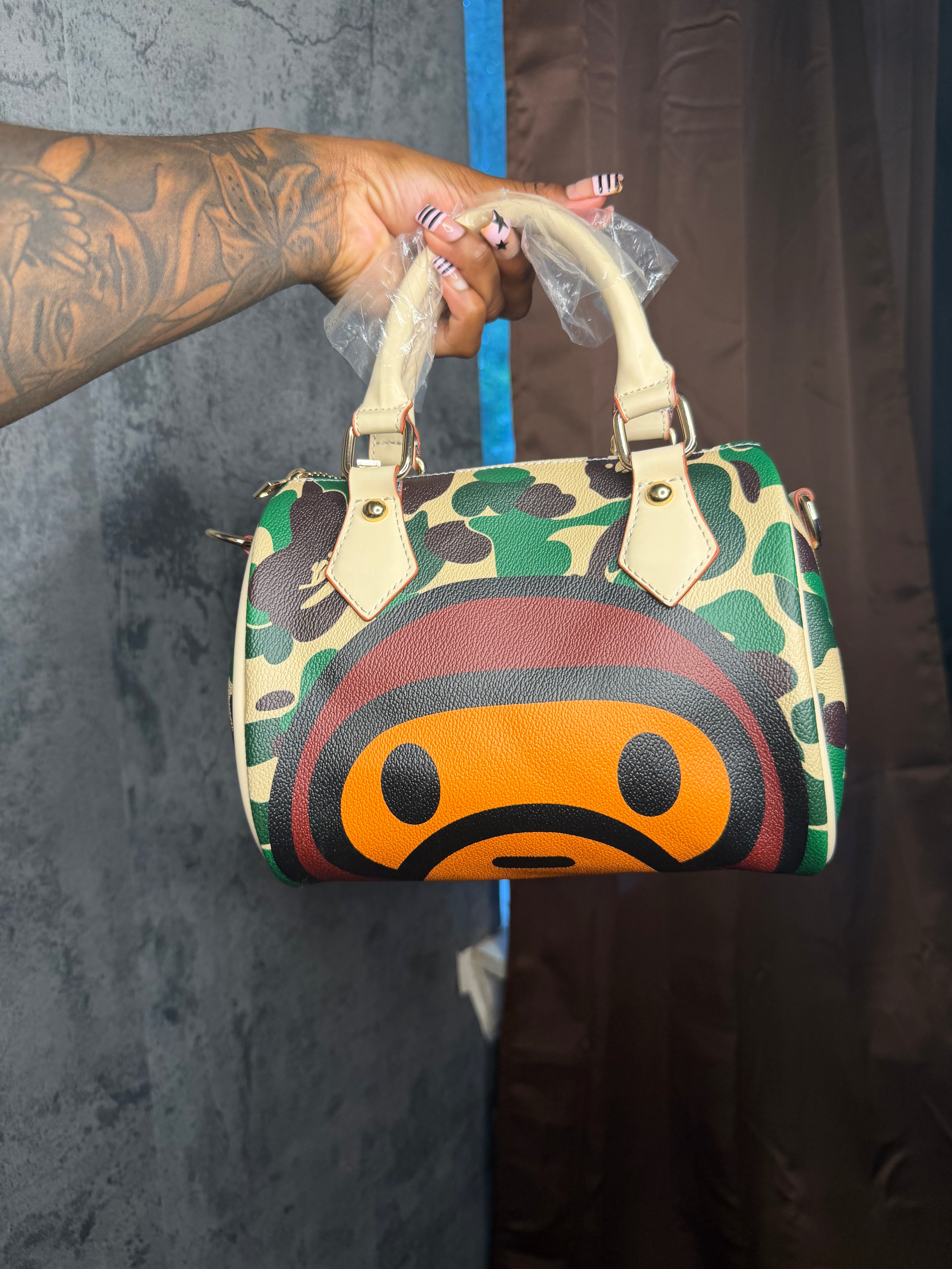 green camo x baby milo pillow bag